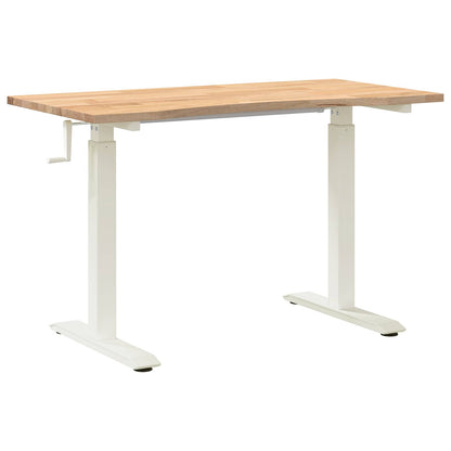 Desk with Storage White and Natural 120 x 60 cm Solid Oak Wood