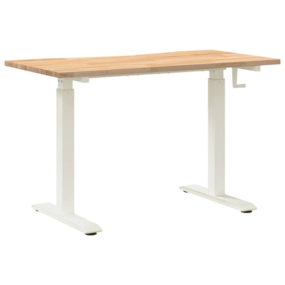 Desk with Storage White and Natural 120 x 60 cm Solid Oak Wood