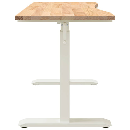 Desk with Storage White and Natural 120 x 60 cm Solid Oak Wood
