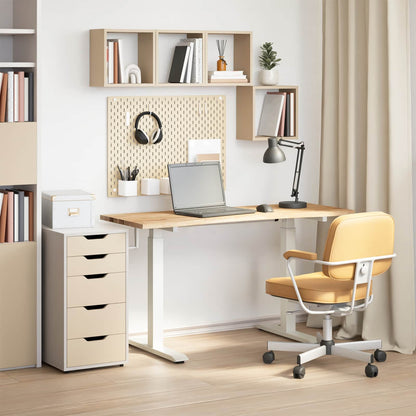 Desk with Storage White and Natural 140 x 60 cm Solid Oak Wood
