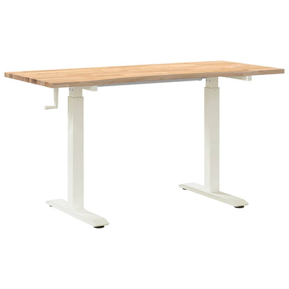 Desk with Storage White and Natural 140 x 60 cm Solid Oak Wood