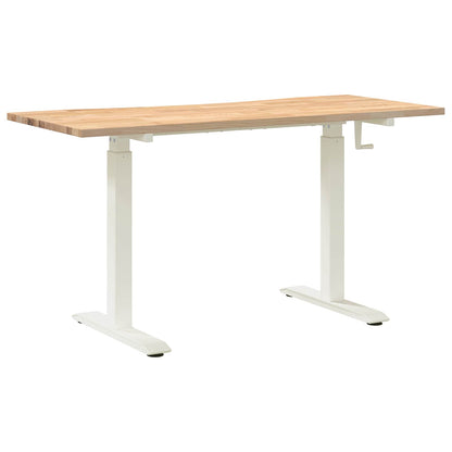 Desk with Storage White and Natural 140 x 60 cm Solid Oak Wood