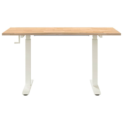 Desk with Storage White and Natural 140 x 60 cm Solid Oak Wood