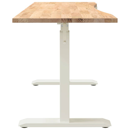 Desk with Storage White and Natural 140 x 60 cm Solid Oak Wood