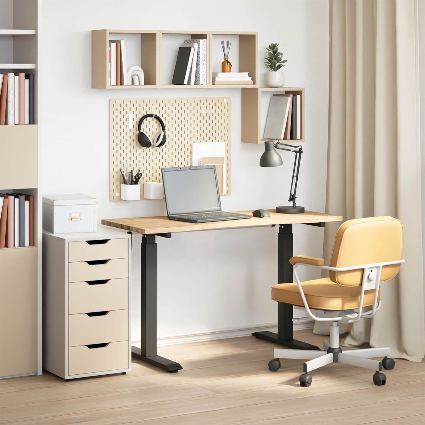 Desk with Storage Black and Natural 120 x 60 cm Solid Oak Wood
