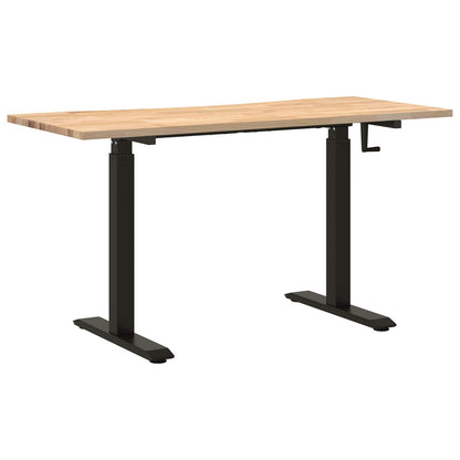 Desk with Storage Black and Natural 140 x 60 cm Solid Oak Wood