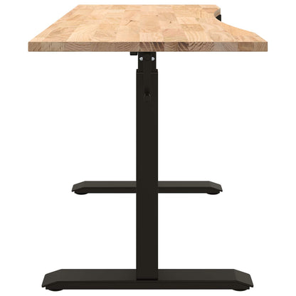 Desk with Storage Black and Natural 140 x 60 cm Solid Oak Wood