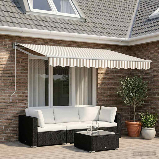 Retractable Awning Light Grey and White 3.5 x 2 m