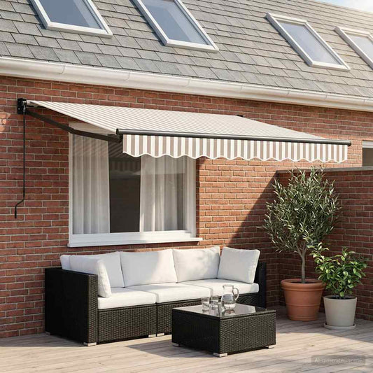 Retractable Awning Light Grey and White 3 x 2 m