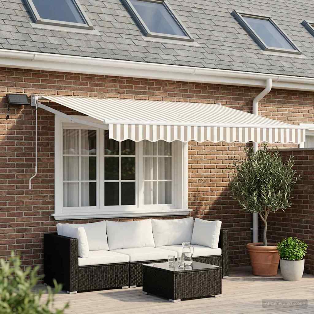 Manual Retractable Awning with LEDs Light Grey and White
