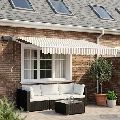 Manual Retractable Awning with LEDs Light Grey and White