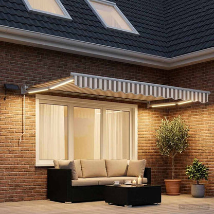 Manual Retractable Awning with LEDs Light Grey and White