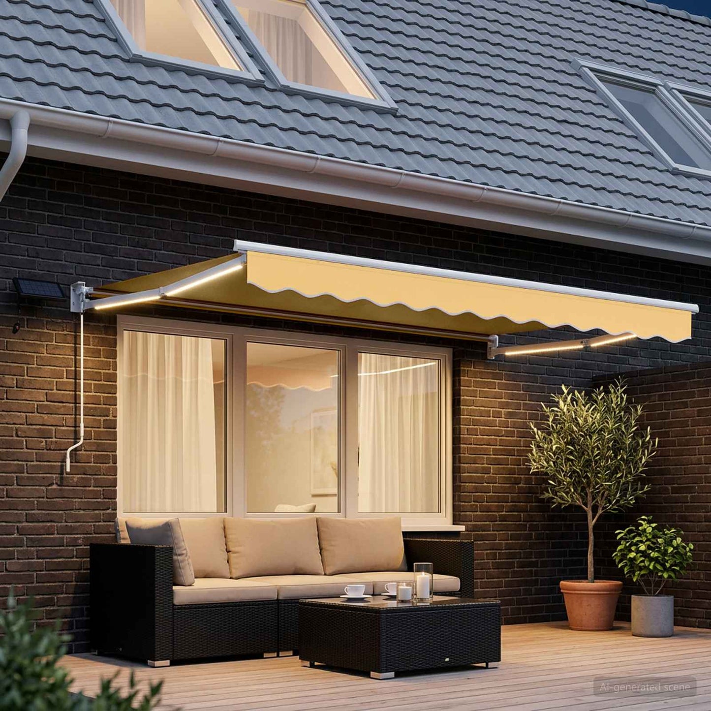 Manual Retractable Awning with LEDs Sand