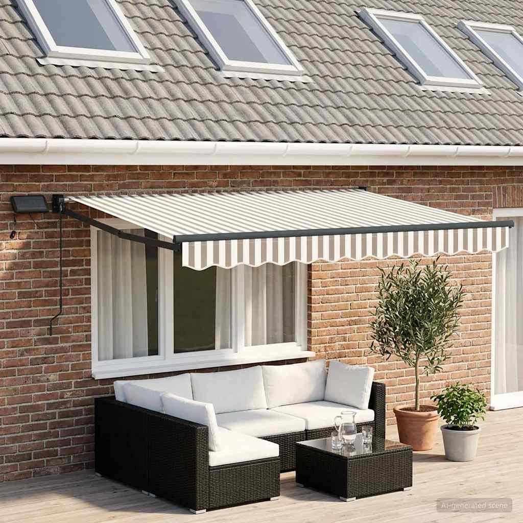 Manual Retractable Awning with LEDs Light Grey and White