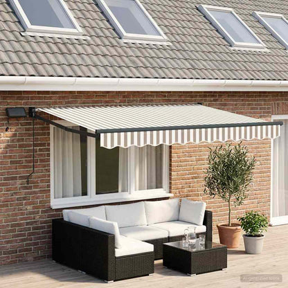 Manual Retractable Awning with LEDs Light Grey and White