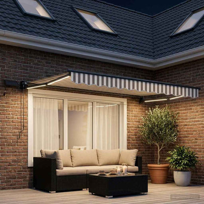 Manual Retractable Awning with LEDs Light Grey and White