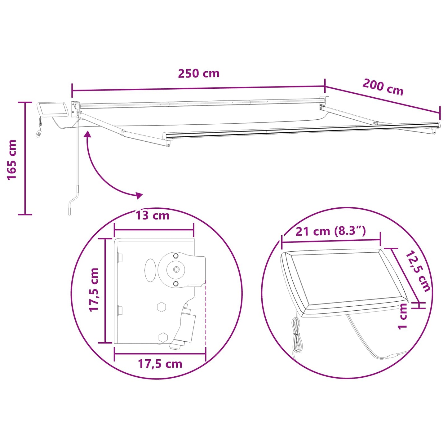Manual Retractable Awning with LEDs Sand