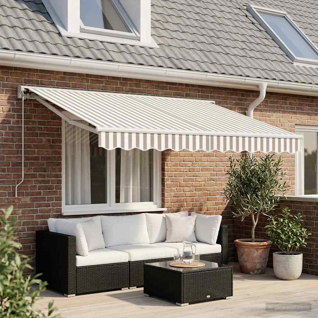 Manual Retractable Awning Light Grey and White 3.5 x 2.5 m