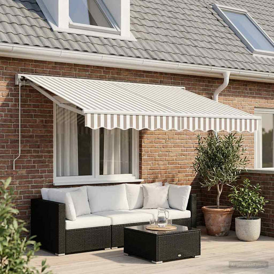 Manual Retractable Awning Light Grey and White 3.5 x 2.5 m