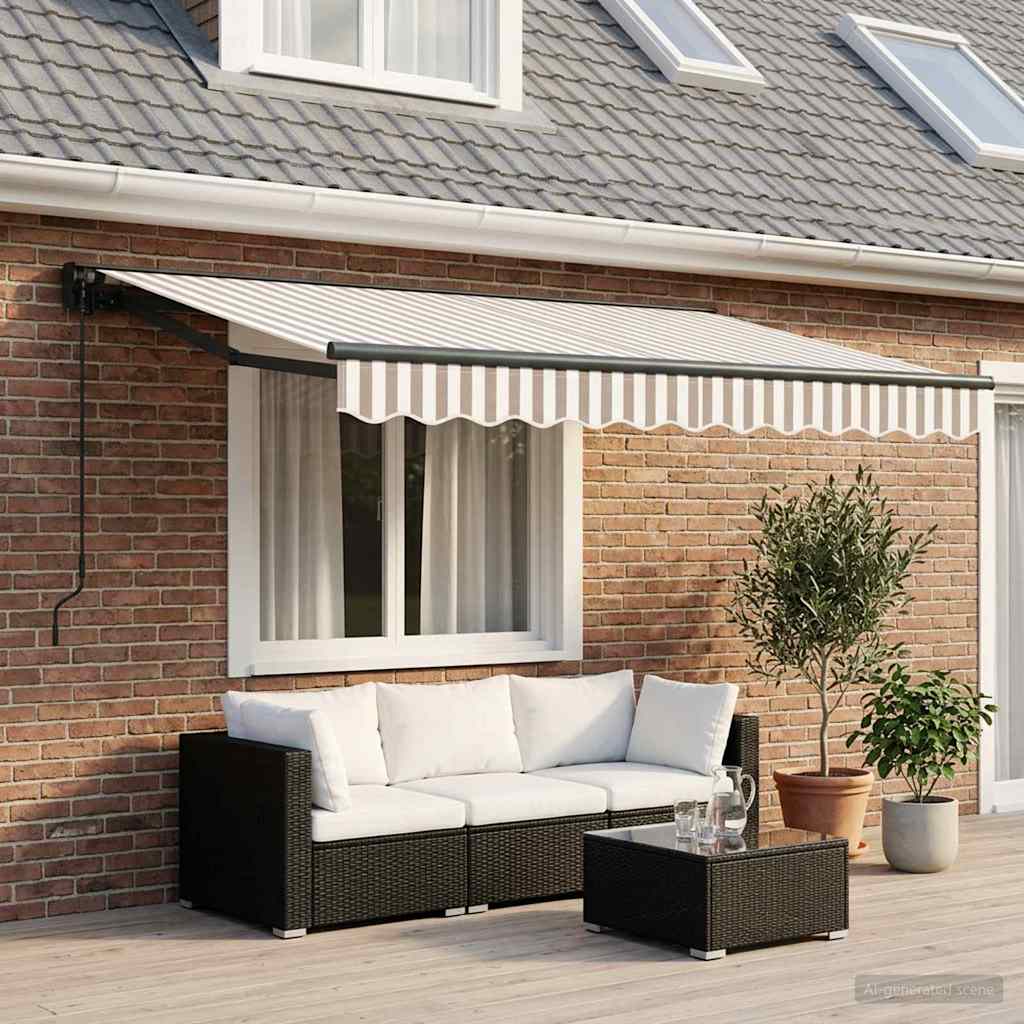 Retractable Awning Light Grey and White 3 x 2.5 m