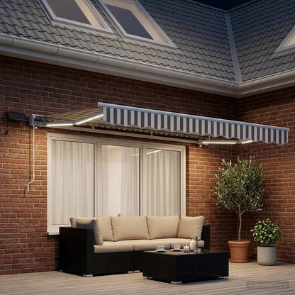 Manual Awning Frame with LEDs Light Grey and White 3 x 2 m