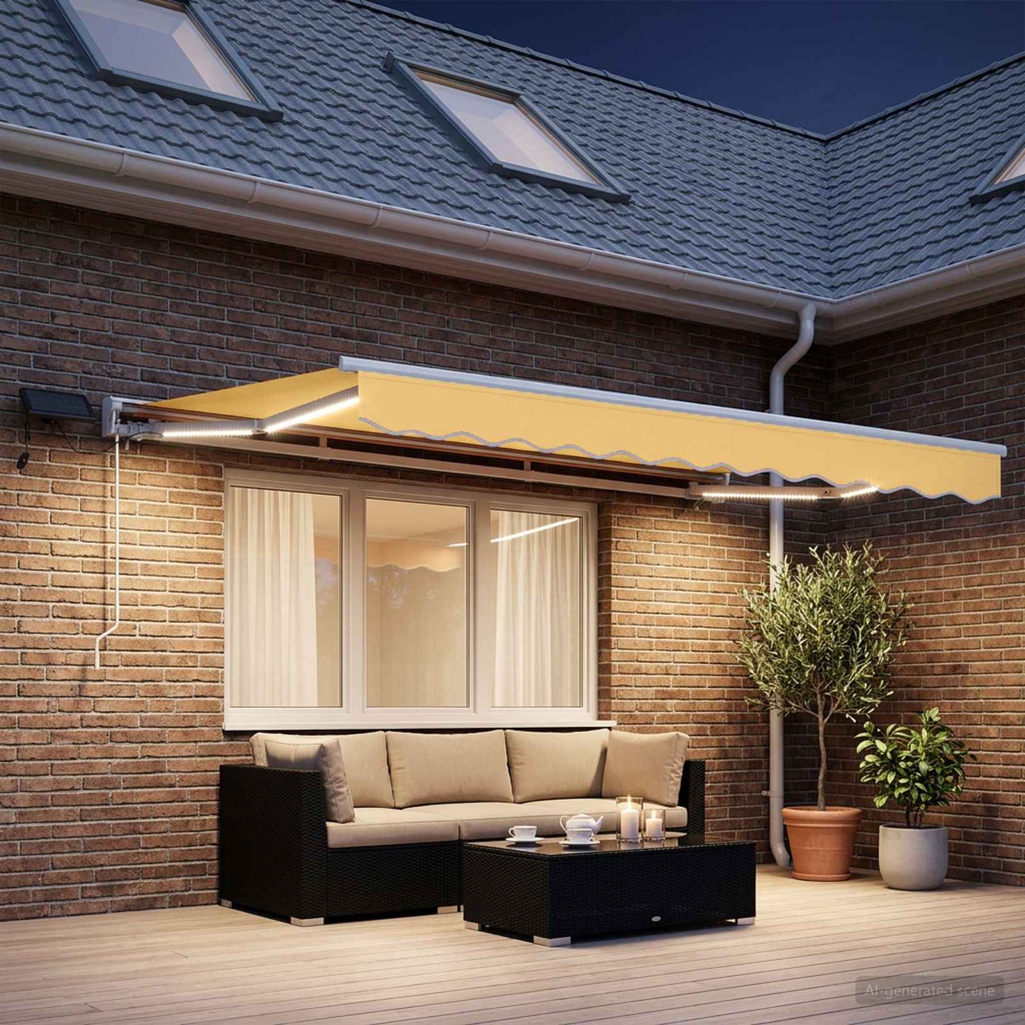 Manual Awning Frame with LEDs Sand 2.5 x 2 m
