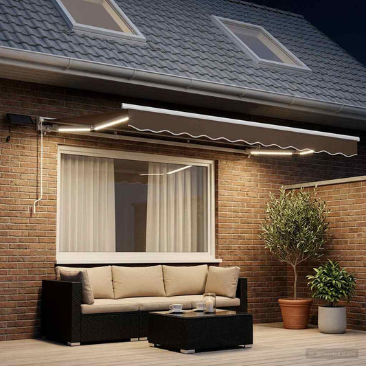 Manual Awning Frame with LEDs Taupe 3 x 2 m