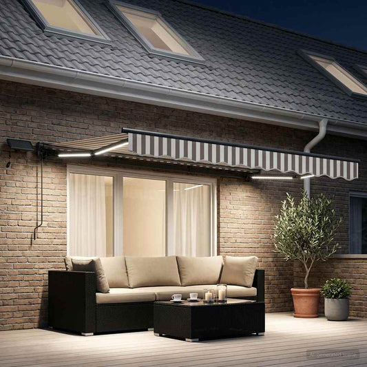 Manual Awning Frame with LEDs Light Grey and White 3.5 x 2 m