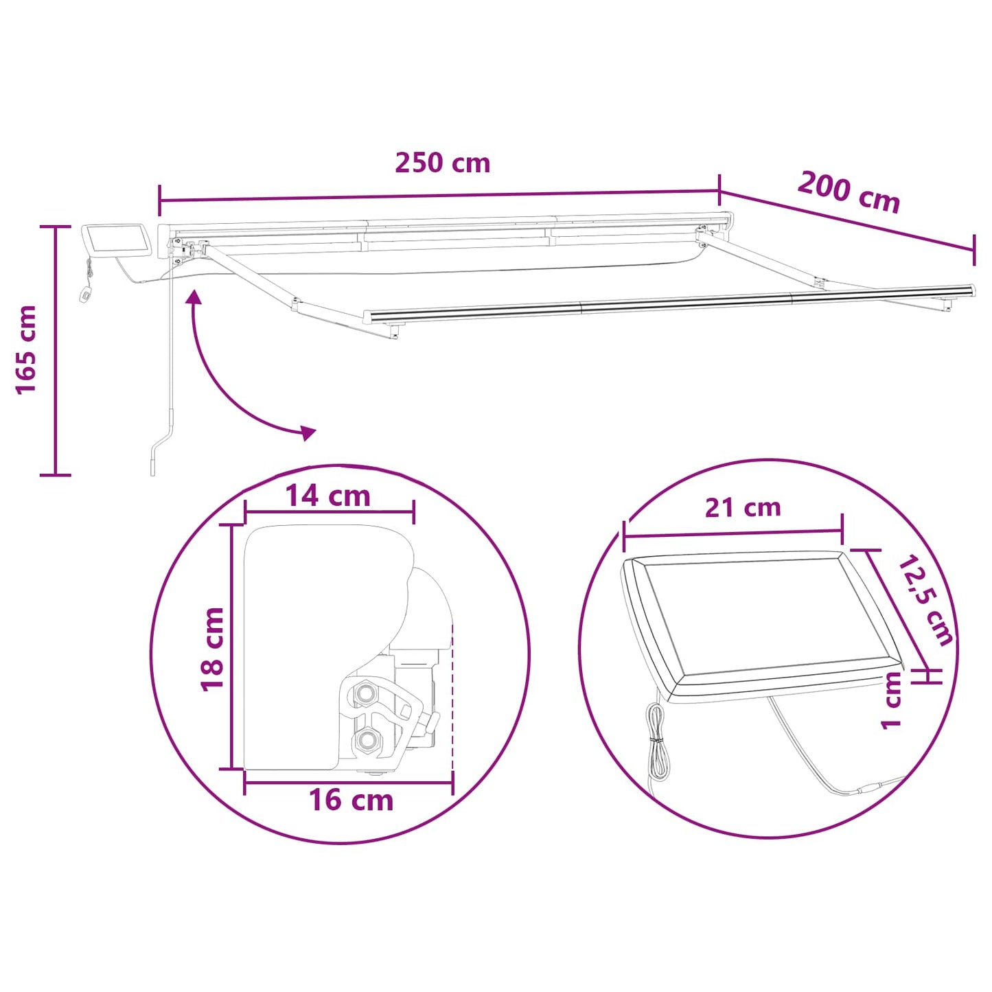 Manual Awning Frame with LEDs Taupe 2.5 x 2 m