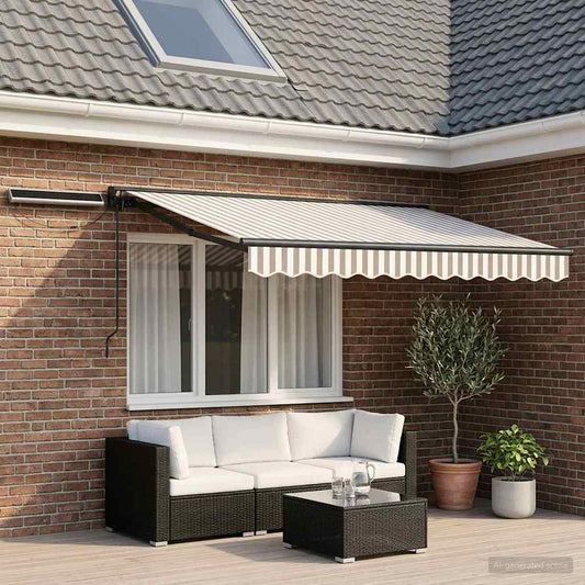 Electric Retractable Awning Light Grey and White 3.5 x 2 m