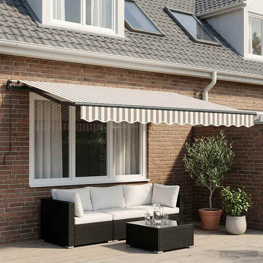 Retractable Awning Light Grey and White 300 x 250 cm