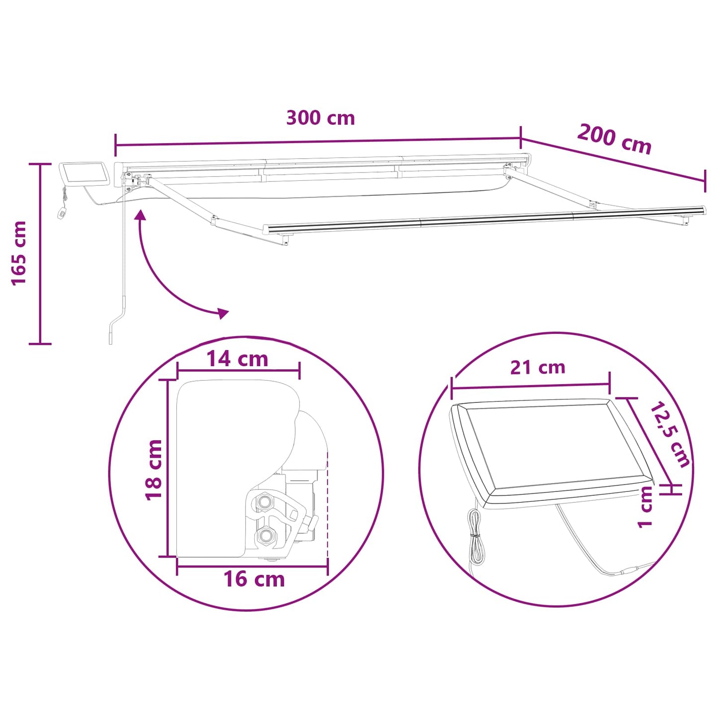 Manual Awning Frame with LEDs Light Grey and White 3 x 2 m