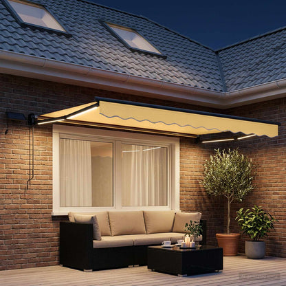 Manual Retractable Awning with LEDs Sand