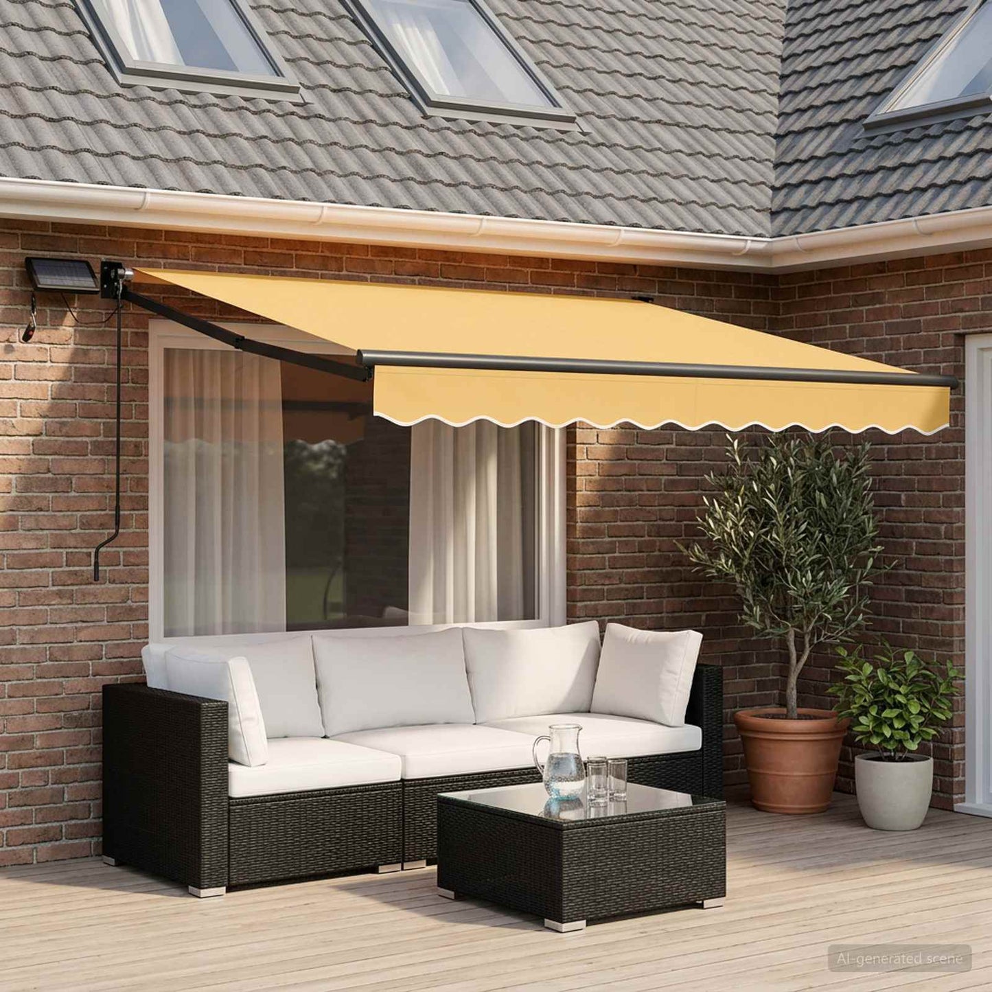 Manual Retractable Awning with LEDs Sand
