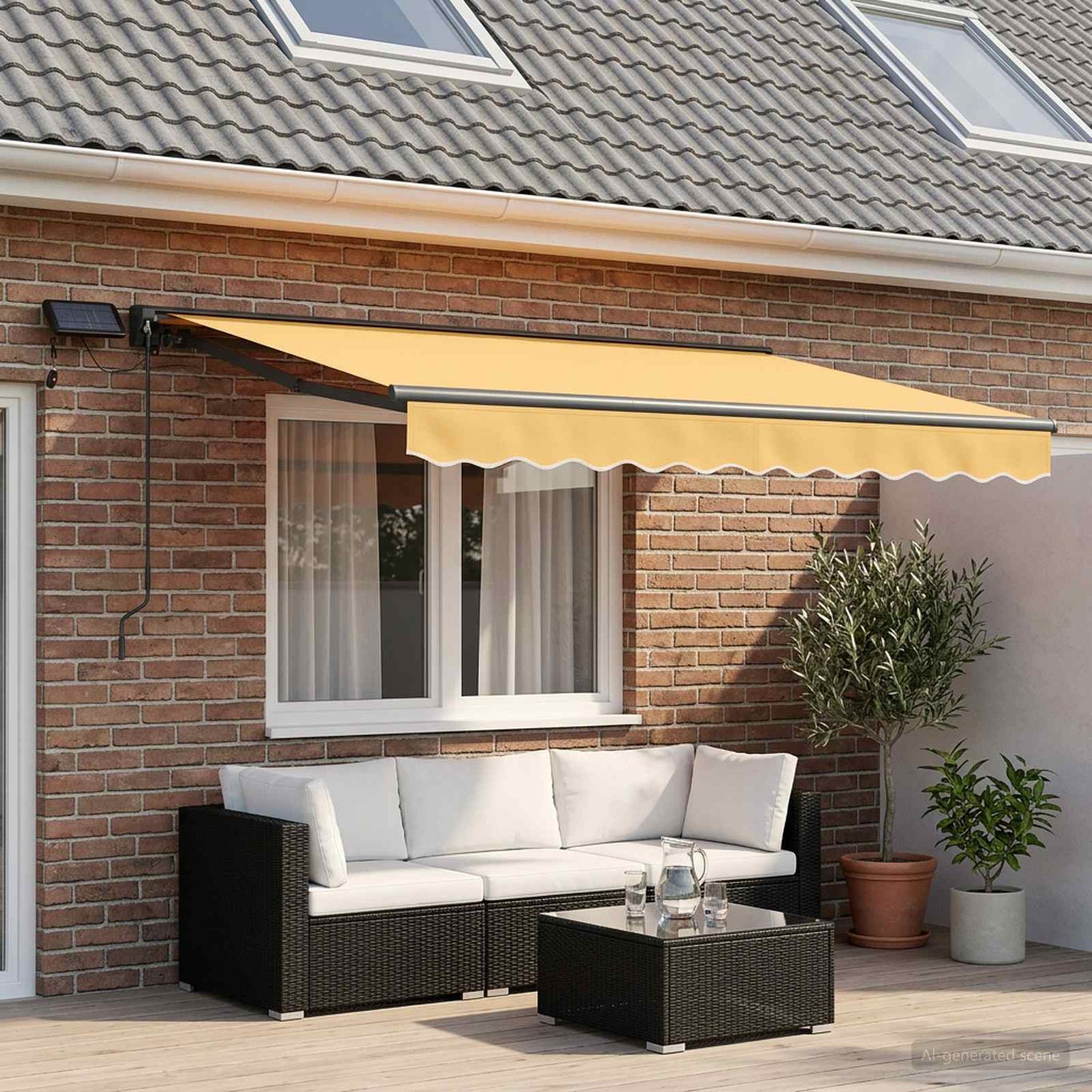 Manual Awning Frame with LEDs Sand 3.5 x 2 m
