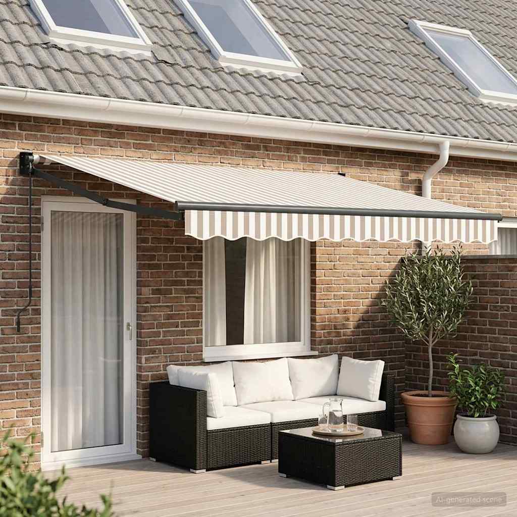 Retractable Awning Light Grey and White 4 x 2 m