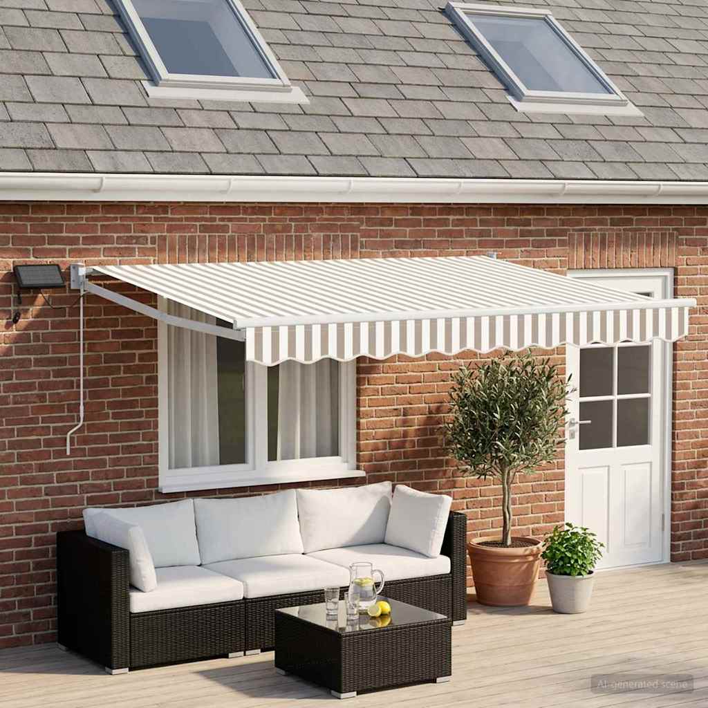 Manual Retractable Awning with LEDs Light Grey and White