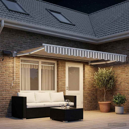 Manual Retractable Awning with LEDs Light Grey and White