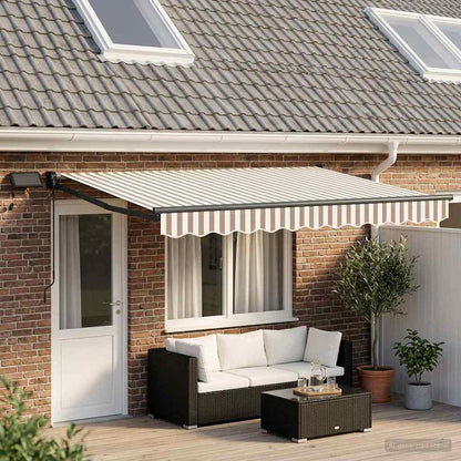 Manual Retractable Awning with LEDs Light Grey and White