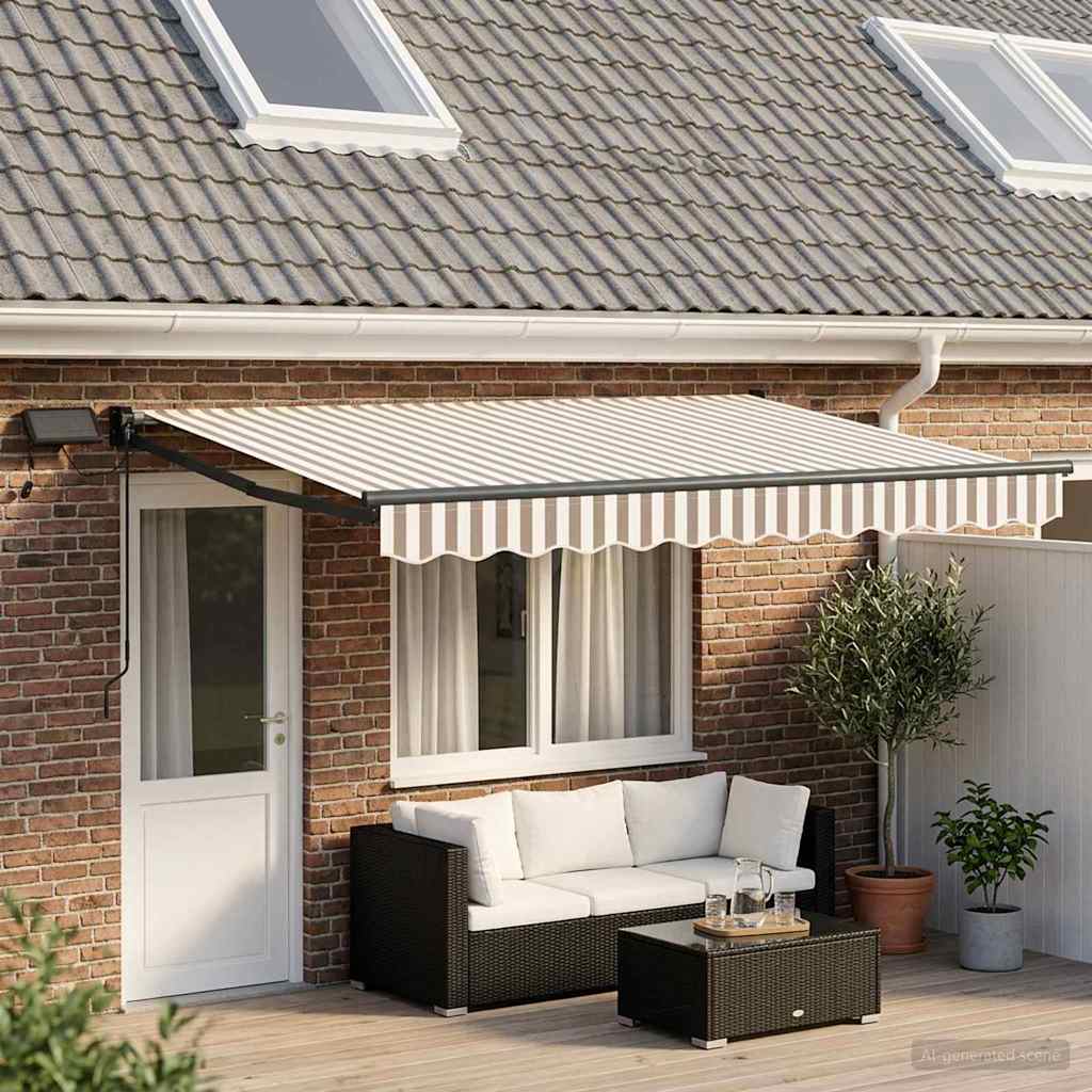 Manual Retractable Awning with LEDs Light Grey and White