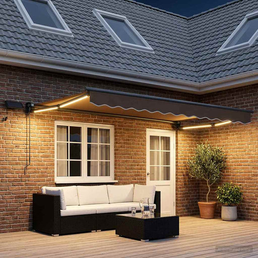 Manual Retractable Awning with LEDs Taupe