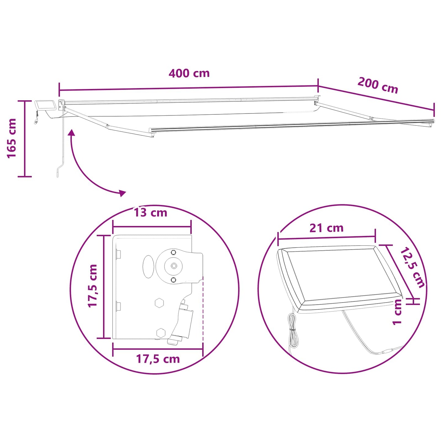 Manual Retractable Awning with LEDs Taupe
