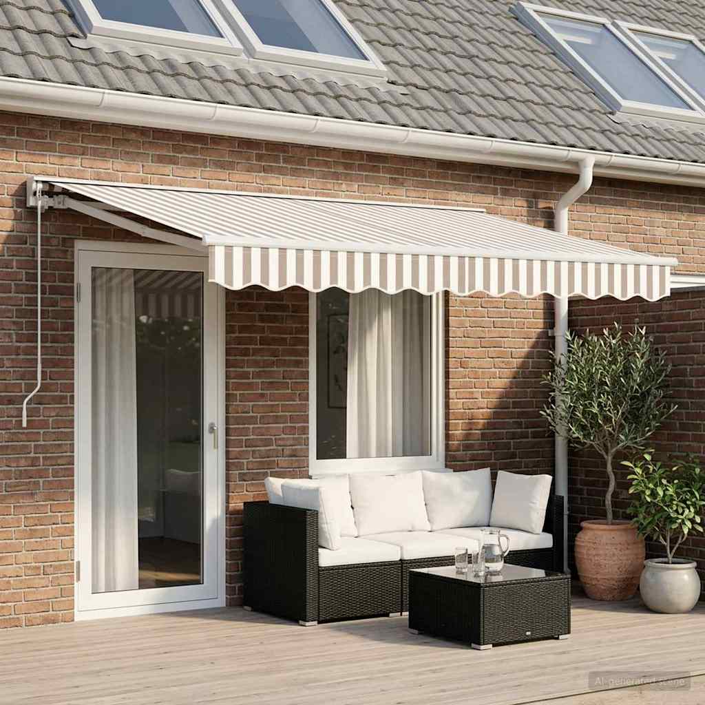 Manual Retractable Awning Light Grey and White 4.5 x 3.5 m