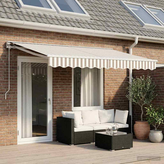 Manual Retractable Awning Light Grey and White 4 x 3.5 m