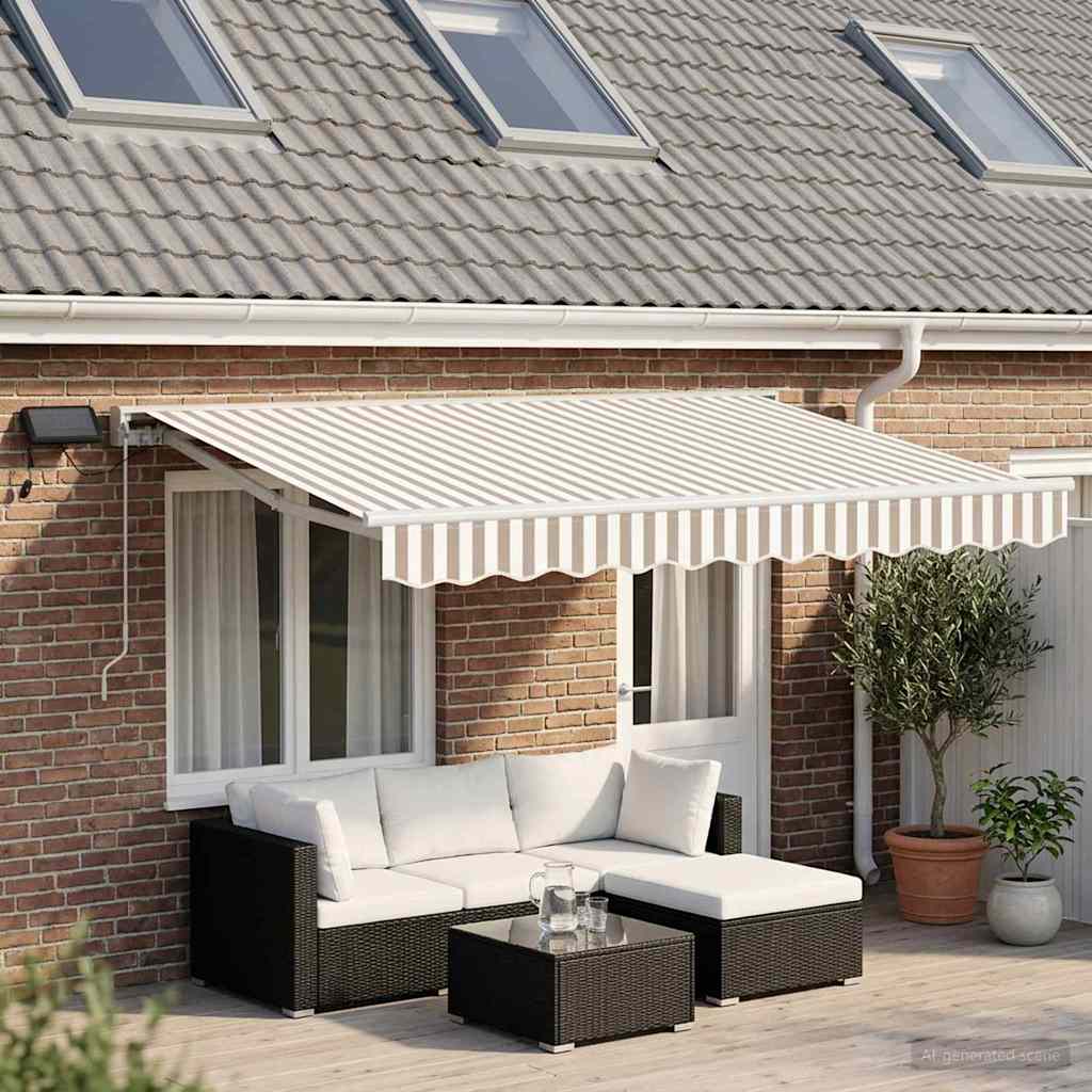 Manual Awning Frame with LEDs Light Grey and White 4 x 2 m