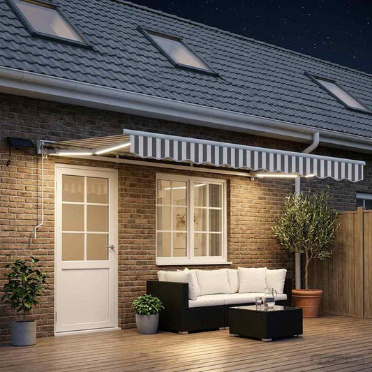 Manual Awning Frame with LEDs Light Grey and White 4.5 x 3.5 m