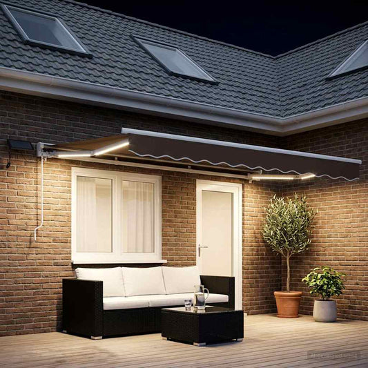 Manual Awning Frame with LEDs Taupe 5 x 3 m