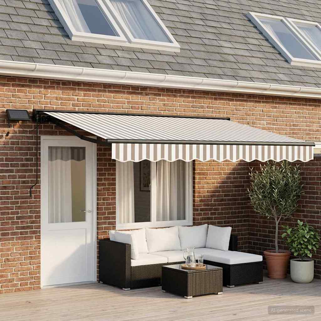 Manual Awning Frame with LEDs Light Grey and White 4 x 2 m