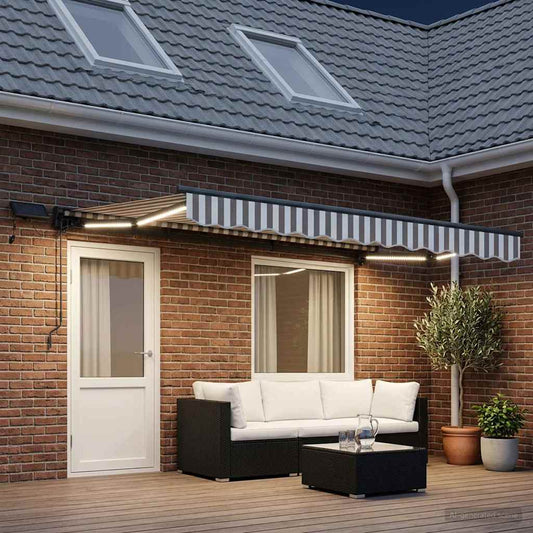 Manual Awning Frame with LEDs Light Grey and White 4 x 3.5 m