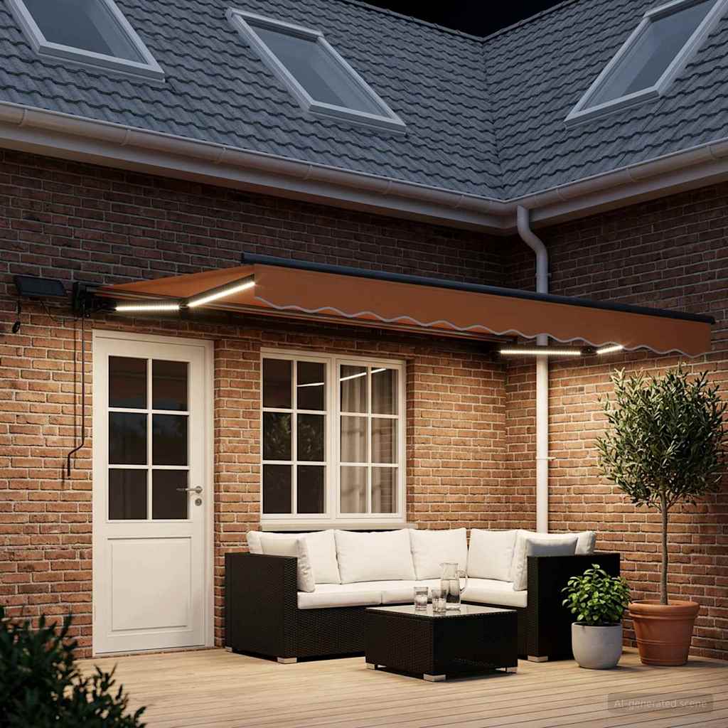 Manual Awning Frame with LEDs Sand 5 x 3.5 m